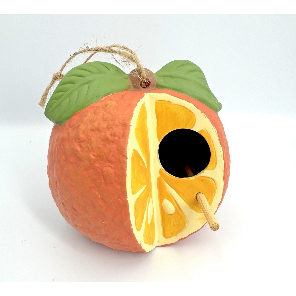 Hermitage Pottery Terra Cotta Orange Birdhouse Citrus Fruit Hanging Decor CG115